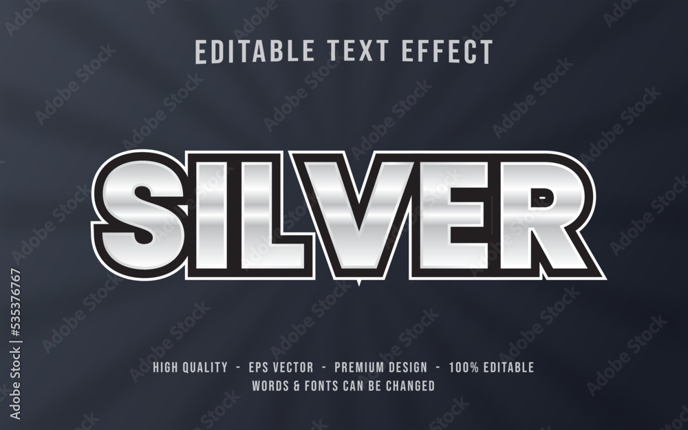 Silver text effect. Stainless text effect. Metallic text effect. Steel text effect. Editable font style. Editable text style effect.