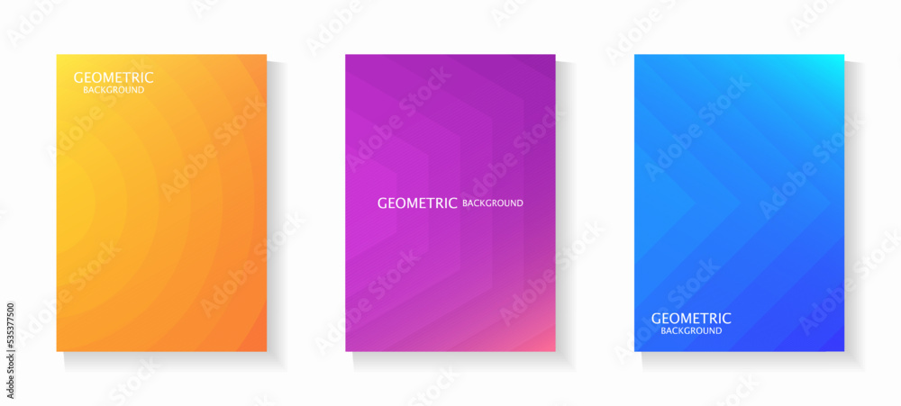 Vector set of simple gradient geometric backgrounds in vibrant colors. For book cover, notebook cover, brochure, poster, flyer, web banner, etc.