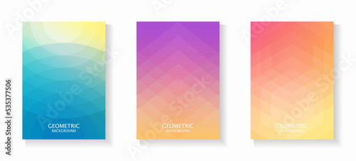 Vector set of gradient geometric backgrounds in bright pastel colors. For book cover, notebook cover, brochure, poster, flyer, web banner, etc.