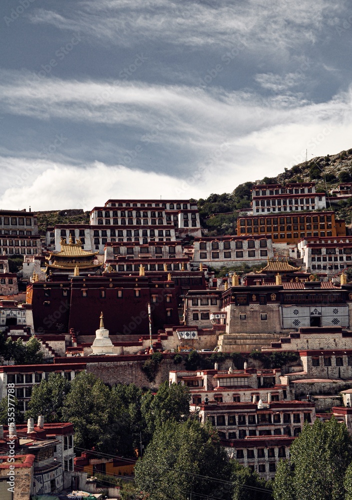 View of Ganden Monastery in Tibet, China