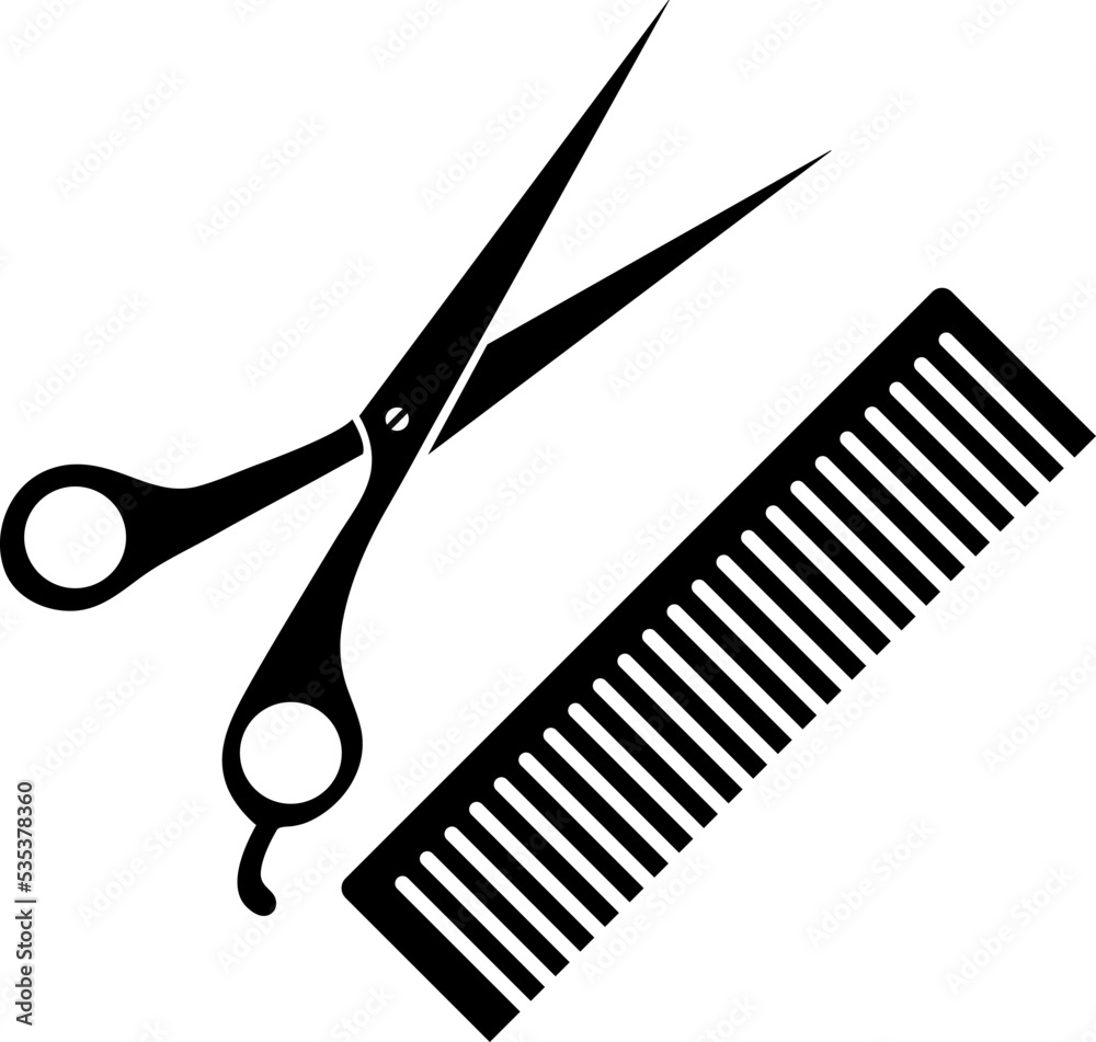 Scissor and comb vector icon on white background..eps Stock Vector