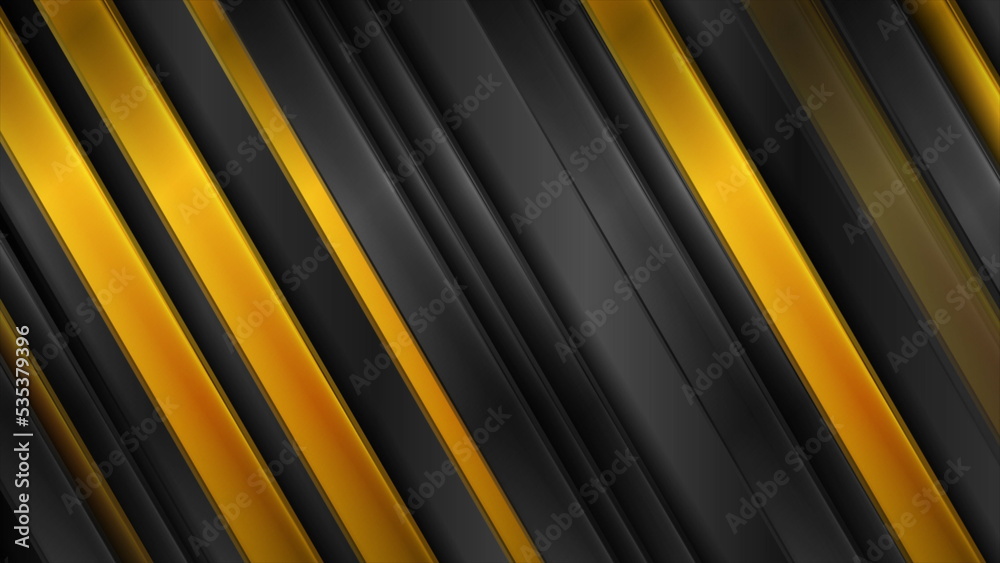 Geometric tech black glossy and luxury golden stripes abstract background