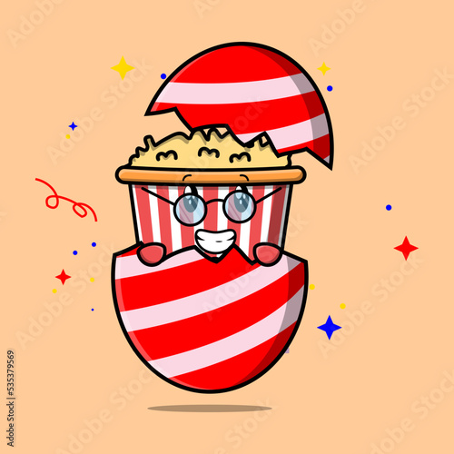 Cute cartoon Popcorn character coming out from easter Popcorn look so happy illustration