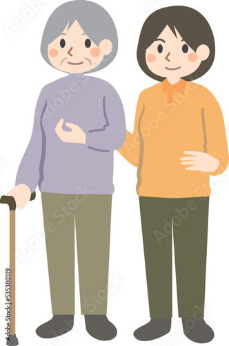 片麻痺　杖　介護士