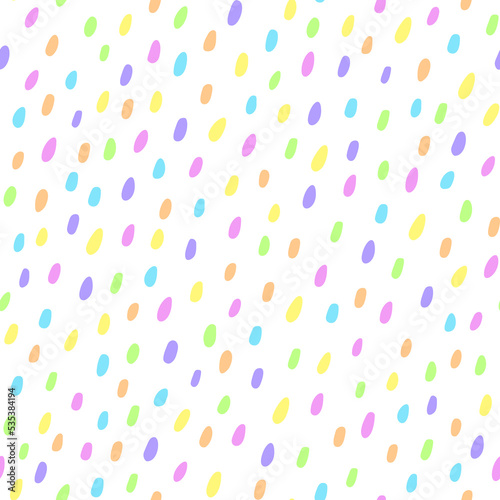 Seamless pattern with multicolored small spots in pastel colors. Colored drops on a white background.