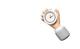 businessman timing success with white stopwatch in hand isolated. 3d render illustration
