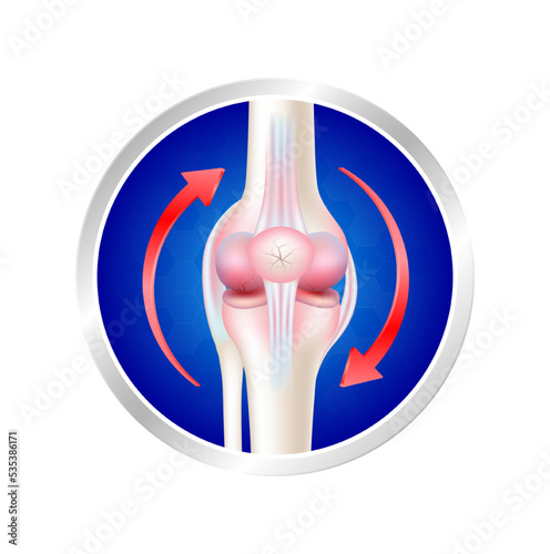 Label aluminum arthritis bone having circular red arrow around. Vitamin and Calcium minerals. logo template for use in product design. Medical food supplement concepts. 3D Realistic Vector EPS10.