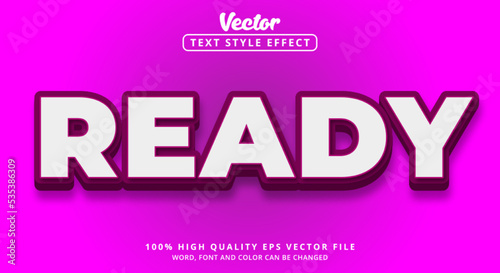 Editable text effect, Ready text with modern style and color purple and white