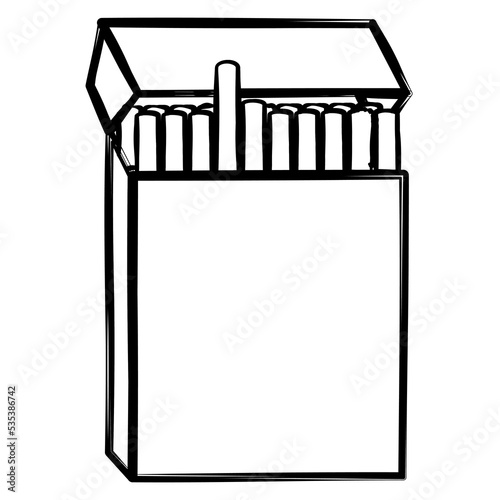Outlined open full pack with cigarettes in sketch style isolated on white. Icon or design element.