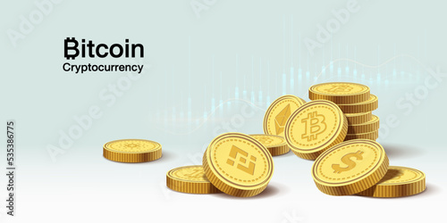 Bitcoin BTC banner. Bitcoin cryptocurrency concept banner background. Concept art of a pile of bitcoin. Vector illustrator