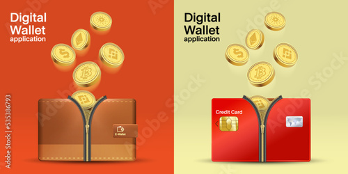 digital wallet banner. Bitcoin cryptocurrency concept banner background. digital wallet application