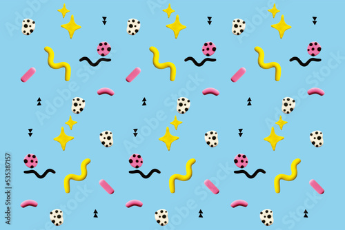Photography Mempish candy abstract pattern background made from clay, plasticine, dough polcadot stripe pink and black colorfull, playfull, beautyfull