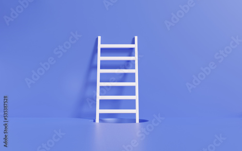 Ladder white motivation development step by step concept. having a growth business idea invention vision target goal on purple pastel background. minimal cartoon style. 3d rendering illustration
