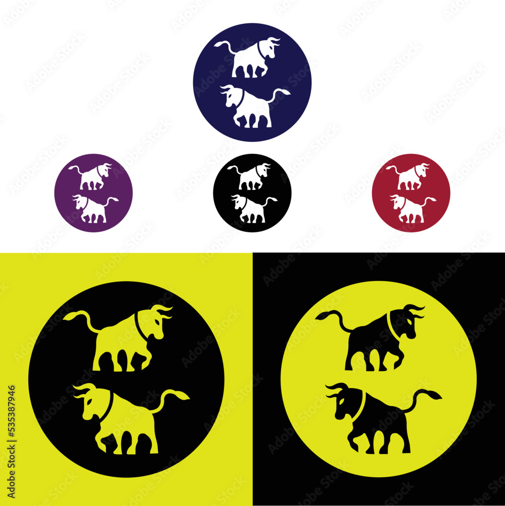 Circle two  bull animal logo design 