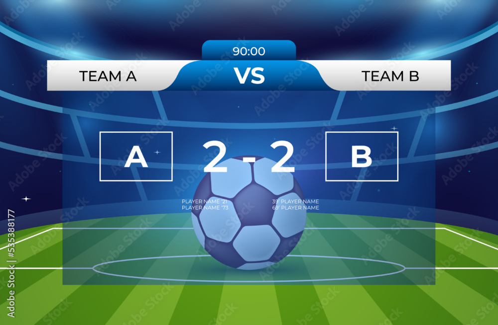 Football soccer scoreboard or match result design template on illuminated  stadium background vector illustration Stock Vector | Adobe Stock