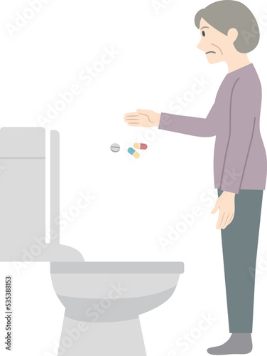 トイレに薬を捨てる高齢者