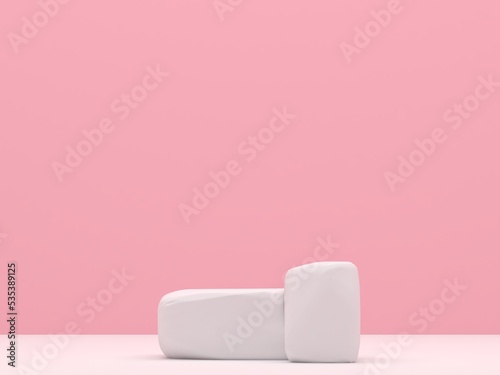 3d stone podium background products display mockup 3d render. scene on Pink Room and Pink background podium shape nature. stand show cosmetic product. Stage showcase on pedestal. in Pink room 