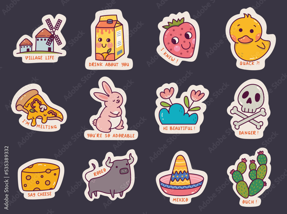 Set of Cute Sticker Doodle Set of Cute Sticker Doodle