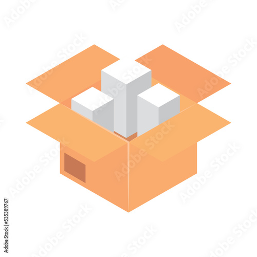 isometric box with merchandise