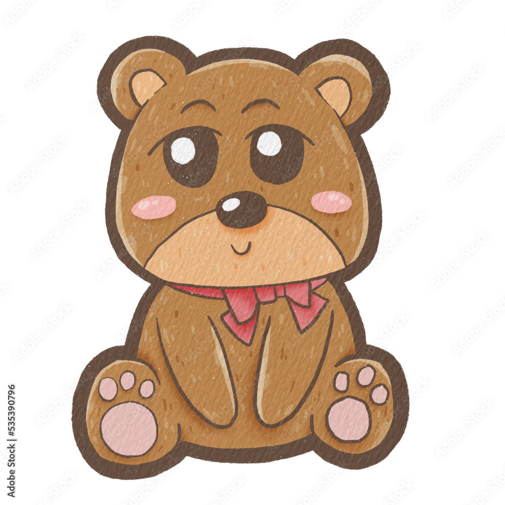 Cute Sweet Bear animal with paper texture. Raster png transparent illustration digital paint for decorate and any design. Cute Sweet Bear animal with paper texture. Raster png transparent illustration digital paint for decorate and any design.
