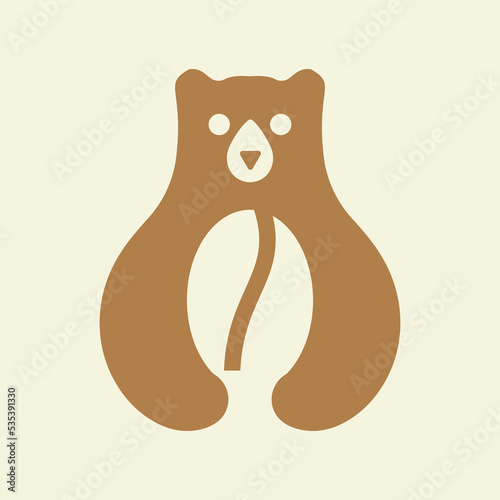 Initial Bear Coffee Logo Negative Space Vector Template. Bear Holding Coffee Symbol