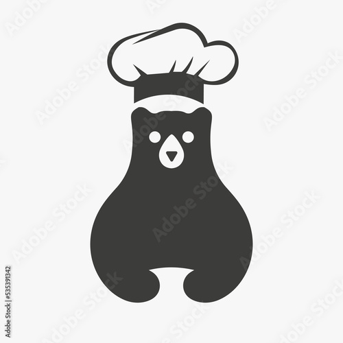 Bear Chef Hat Logo Negative Space Vector Template. Bear Holding Chef Hat Symbol