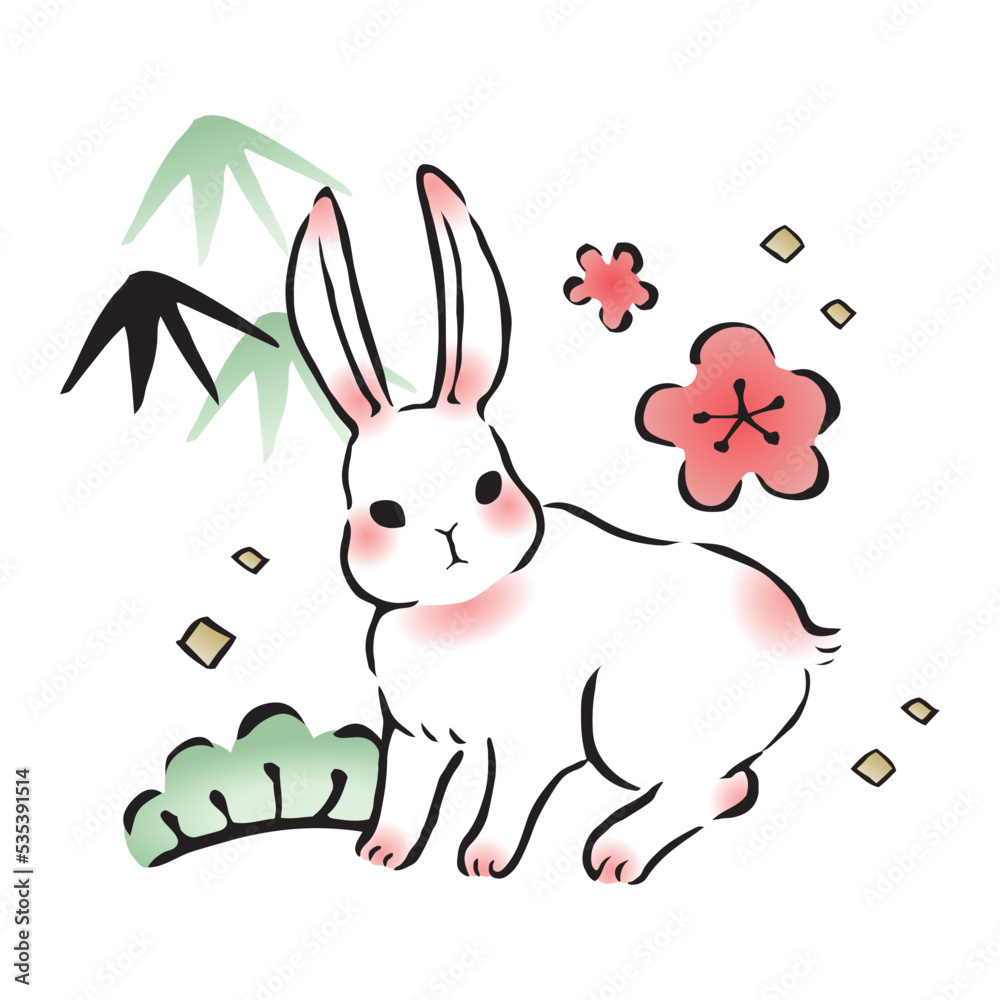 ウサギと松竹梅