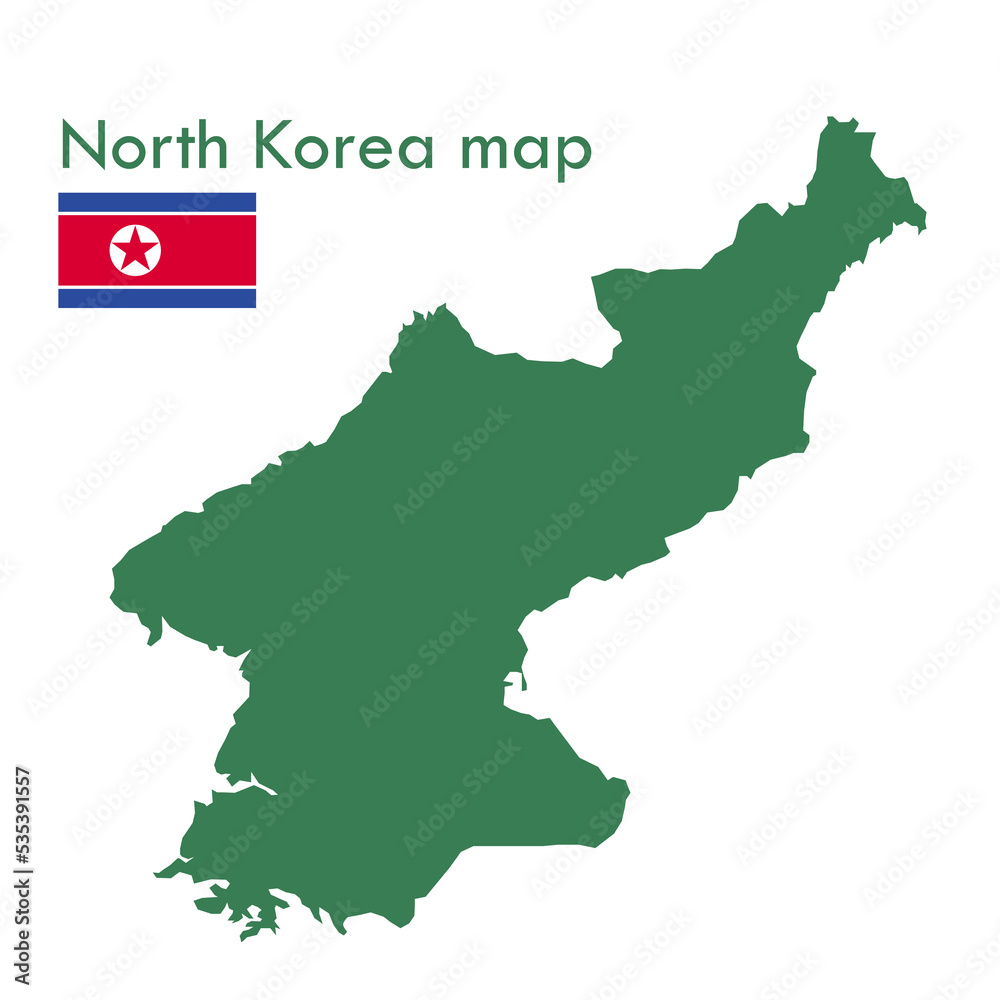Map-Green North Korea map with national flag.