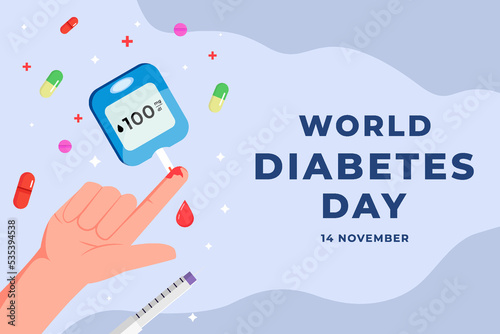 flat design world diabetes day background illustration with hand and medicine