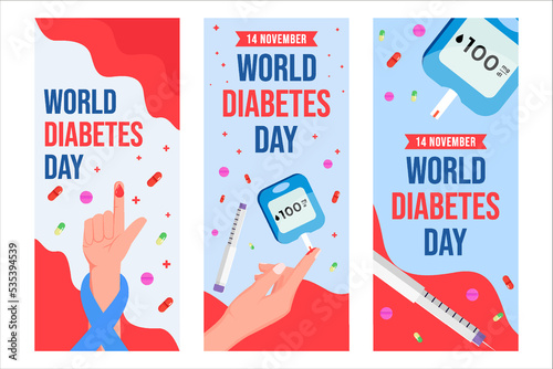 flat world diabetes day vertical banner set