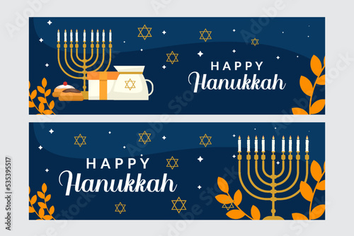 flat happy hanukkah horizontal banner set