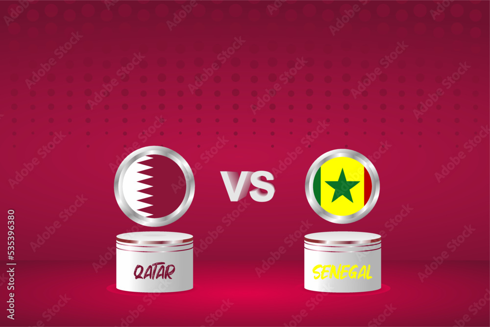 Country Flag Background Qatar vs Senegal, 2022 world Football Championship in Qatar. Group Phase Match. Posters, Brochures, vector backgrounds.