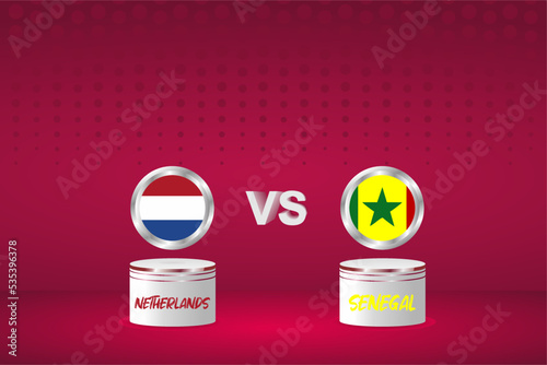Country Flag Background Netherland vs Senegal, 2022 world Football Championship in Qatar. Group Phase Match. Posters, Brochures, vector backgrounds.