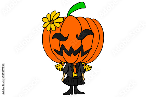Halloween Cartoon Character - Pumpkin Girl Vector