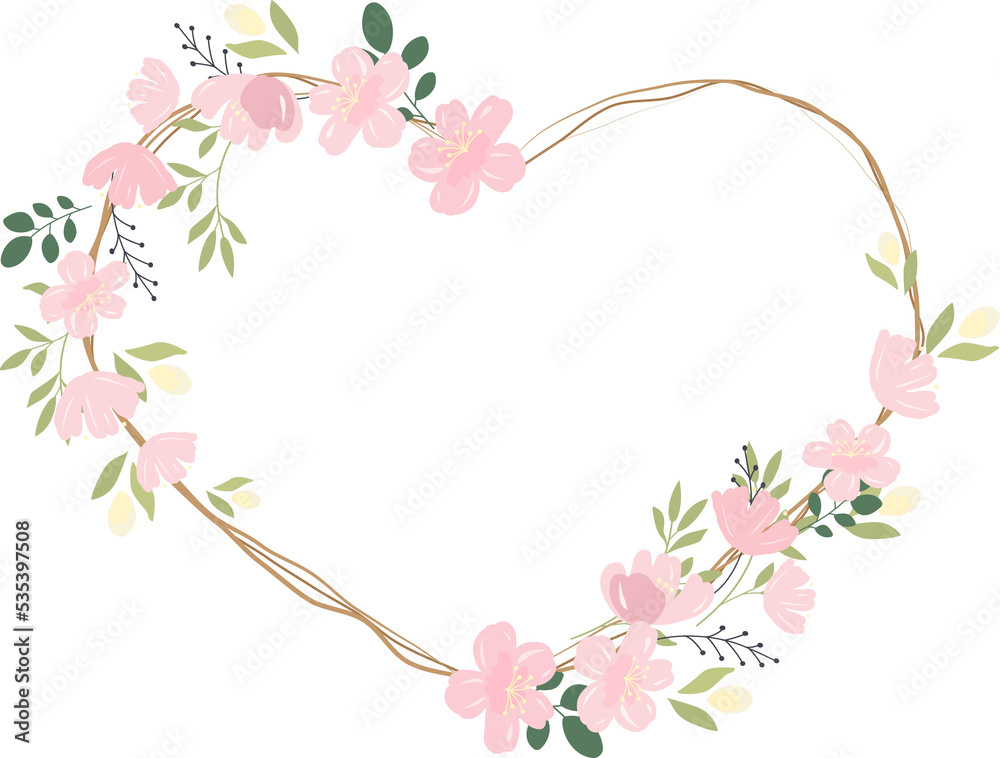pink cherry blossom or sakura heart wreath frame for valentine banner