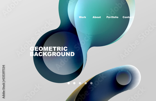 Landing page abstract liquid background. Flowing shapes, round design and circle. Web page for website or mobile app wallpaper