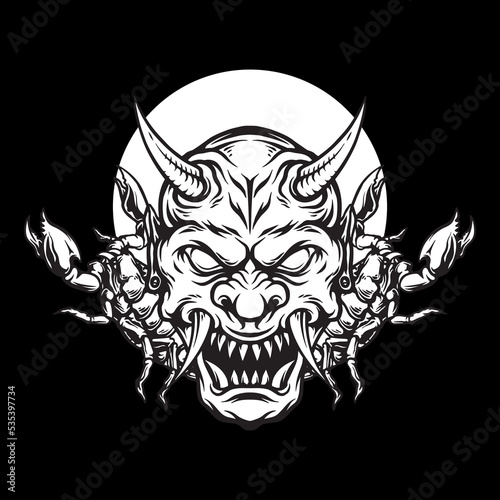 Vintage onimask tattoo illustration