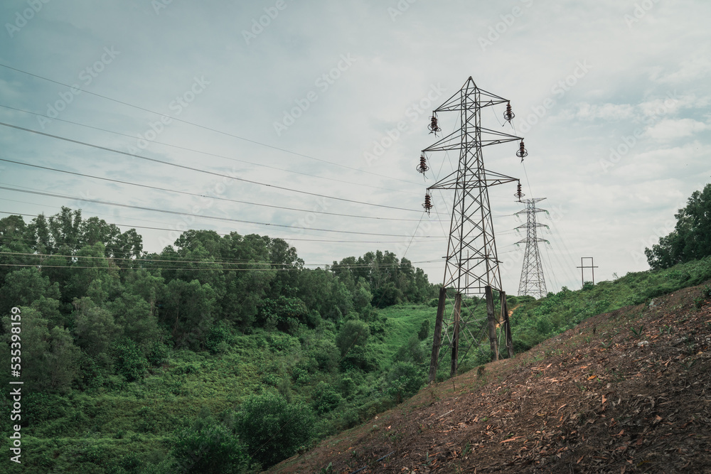 Electricity transmission tower located in the rural Electricity transmission tower located in the rural