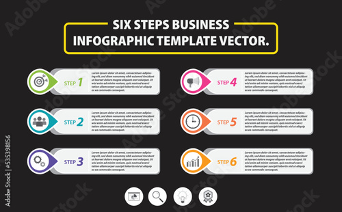 SIX STEPS BUSINESS INFOGRAPHIC TEMPLATE VECTOR.