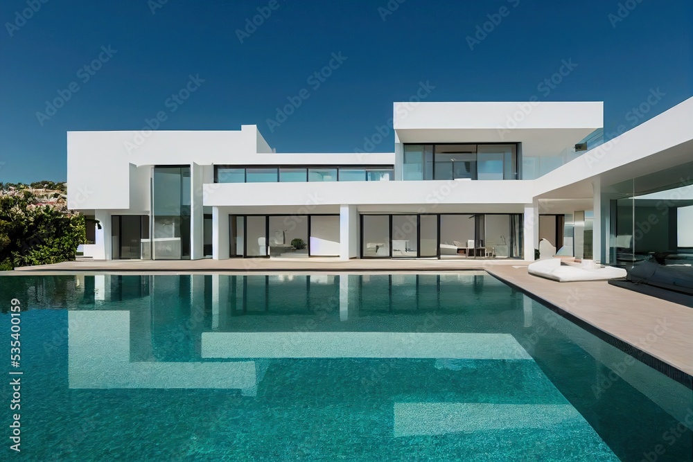 Fototapeta premium Contemporary white house with pool
