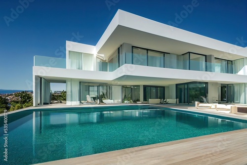 Contemporary white house with pool
