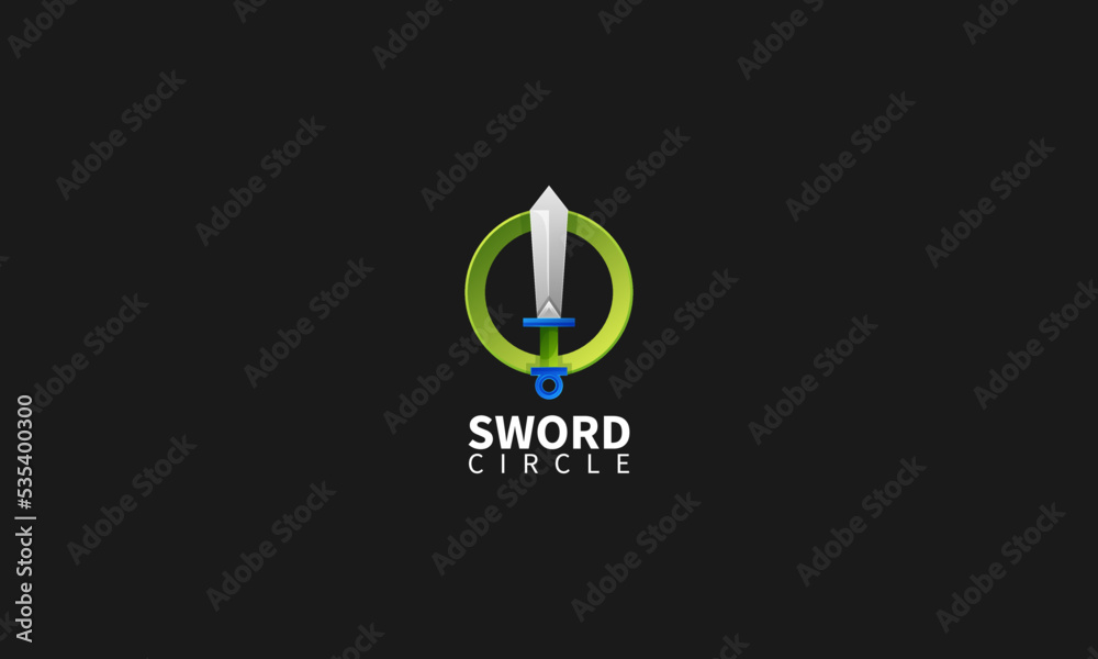 sword Circle logo design template with Green Concept sword Circle logo design template with Green Concept