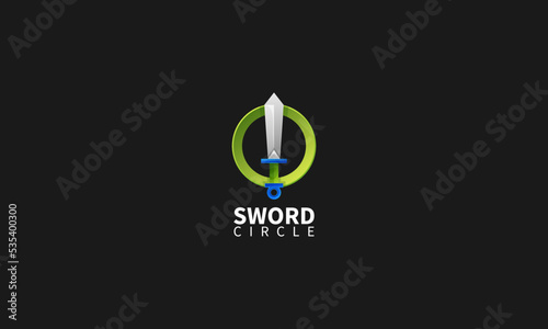 sword Circle logo design template with Green Concept