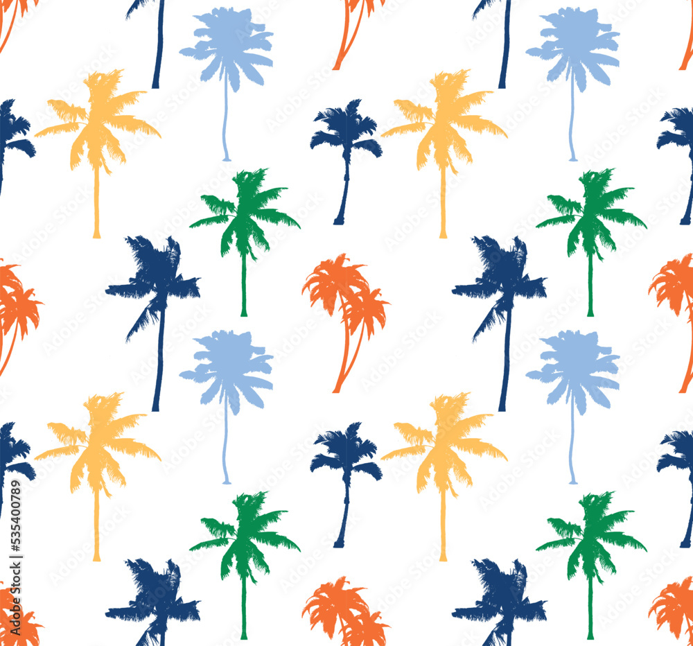 colorful palm tree pattern in vector, Leaves of palm tree. Seamless pattern. Vector background.