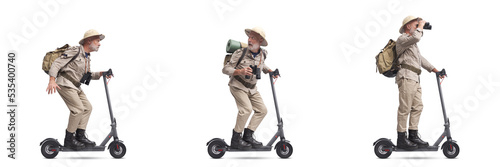 Vintage style adventurer on electric scooter photo