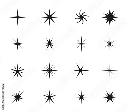 Star twinkle icons, sparkle shine flashes and light bright sparks, vector symbols set. Magic glitter of star twinkle and holiday starburst with glow flare effect, shiny firework sparkles and sparks