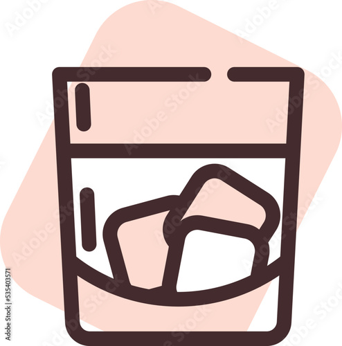 Whiskey with ice, illustration, vector on a white background.