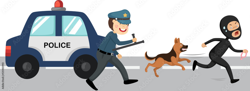Police dog helping policeman to catch thief Police dog helping policeman to catch thief