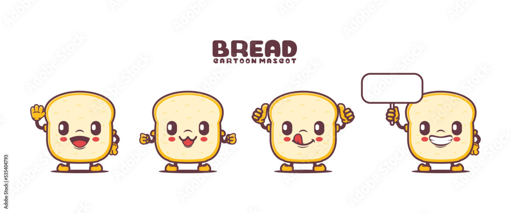 bread cartoon mascot with different expressions bread cartoon mascot with different expressions
