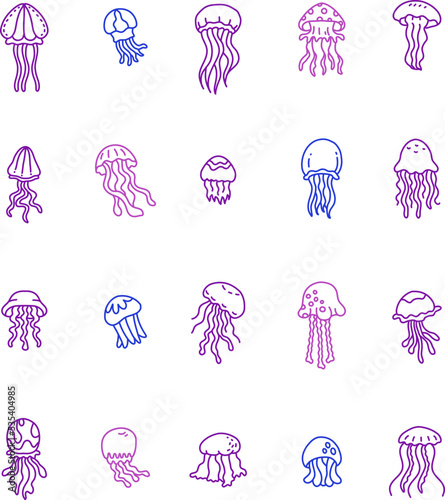 Jellyfish icon pack, illustration, vector on a white background.